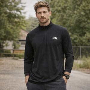 The North Face Men's Sz M Black Flex 2 1/4 Zip Top Shirt Pullover Jacket